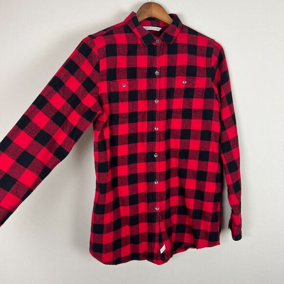 Woolrich Flannel Shirt Womens Small Red Black Plaid Button Up Buffalo Check Fall - Picture 5 of 10